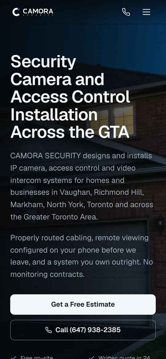 CAMORA SECURITY ana səhifəsi, telefonda